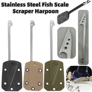 Practical Fishing Gear Tool Stainless Steel Fish Scaler Harpoon Multi-functional EDC Survival Gadgets with K Plate Sheath