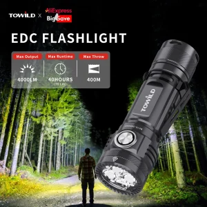 TOWILD BC10 EDC Flashlight Portable Rechargeable 4000lm IPX8 High Power Led Flashlight 21700 Torch For Camping Outdoor Lighting